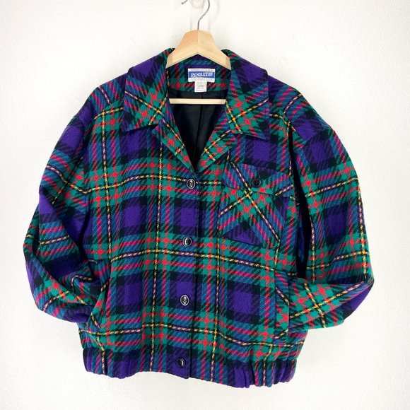 Pendleton Jackets & Blazers - Vintage Plaid Pendleton Coat Purple Green Yellow
